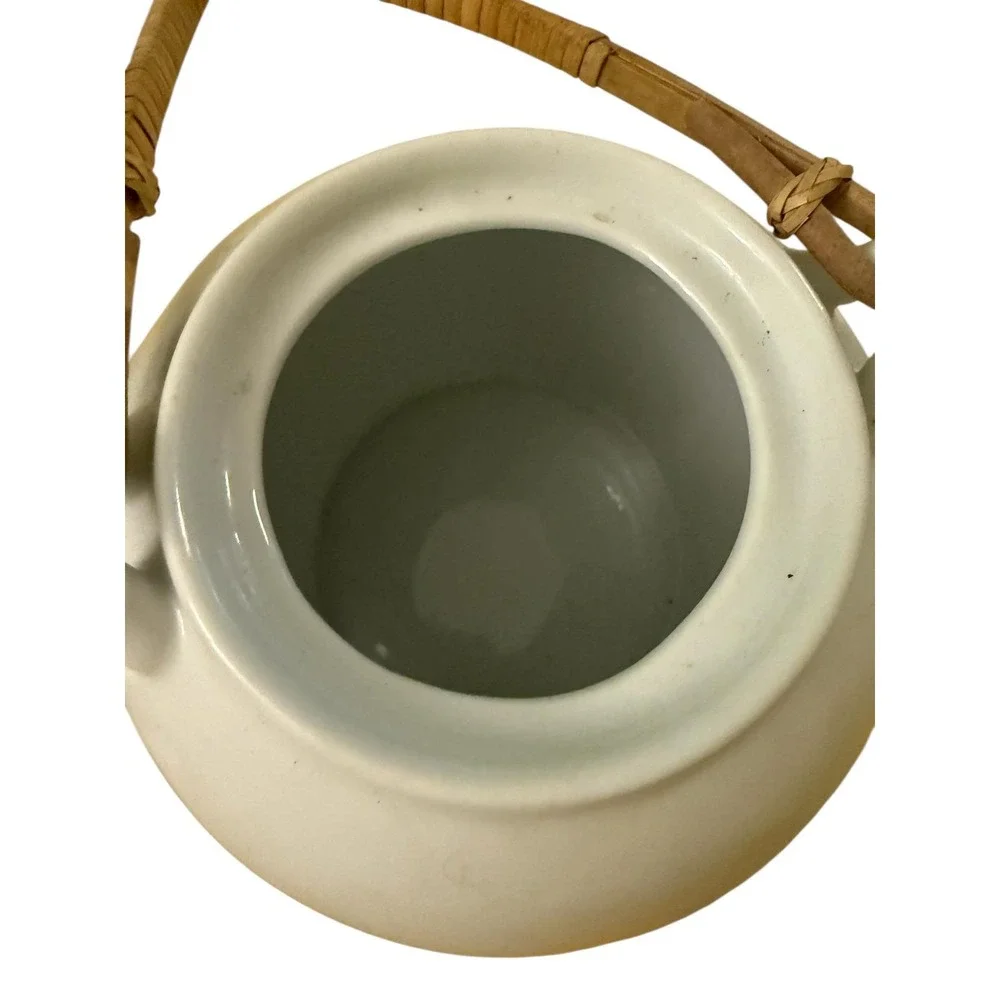 Pier 1 Sakai Bamboo Handle White Porcelain Teapot‎